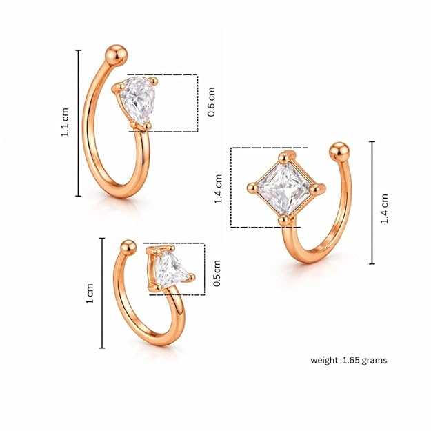 Rose Gold American Diamond Non Piercing Nose Pin Set