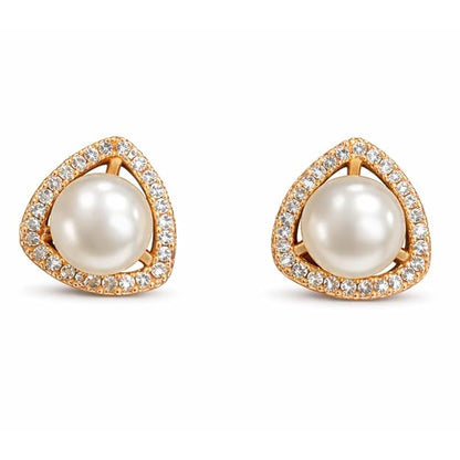 Rose Gold Plated Triangular Pearl Stud Earrings