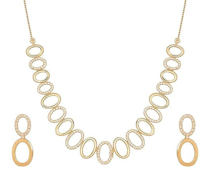 Rose Gold Sleek Oval Statement Necklace Set