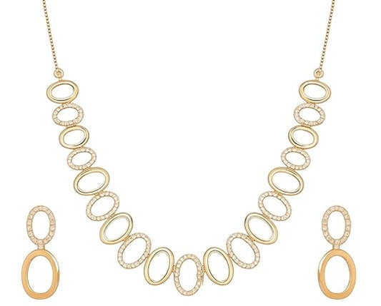 Rose Gold Sleek Oval Statement Necklace Set