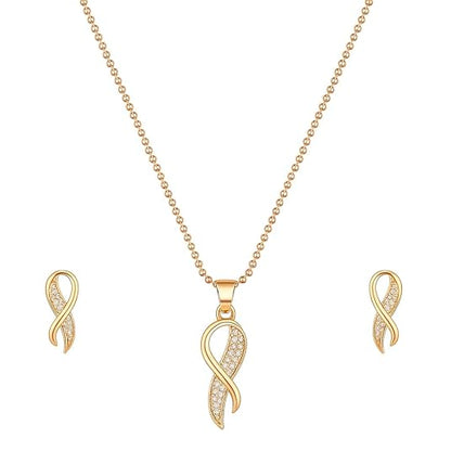 Rose Gold Plated Twist Pendant Necklace and Earrings Set for Women & Girls