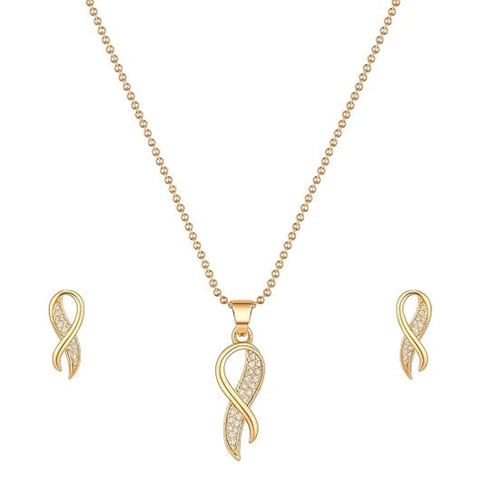 Rose Gold Plated Twist Pendant Necklace and Earrings Set for Women & Girls