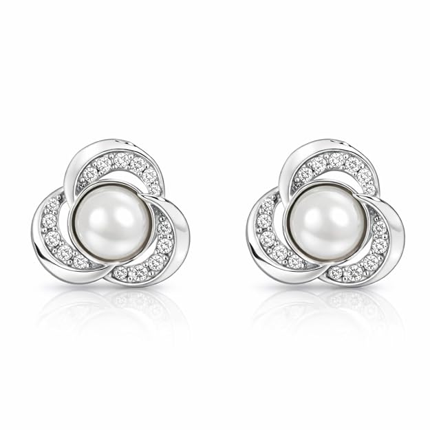 Silver Plated Pearl Stud Earrings
