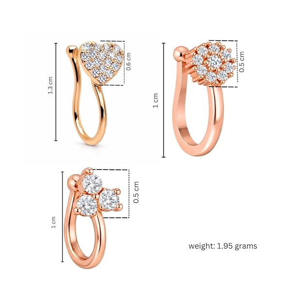 Rose Gold AD Triple Nose Pin Set