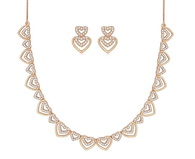 Rose Gold Plated AD Stone Necklace And Pair Of Earrings for Women