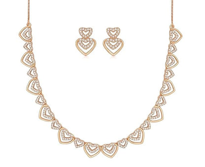 Rose Gold Plated AD Stone Necklace And Pair Of Earrings for Women