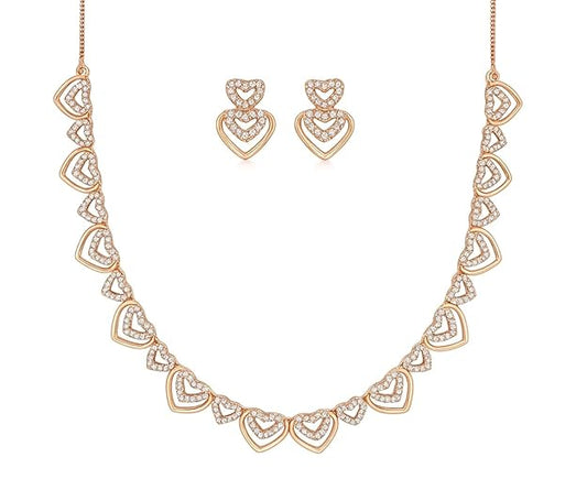 Rose Gold Plated AD Stone Necklace And Pair Of Earrings for Women