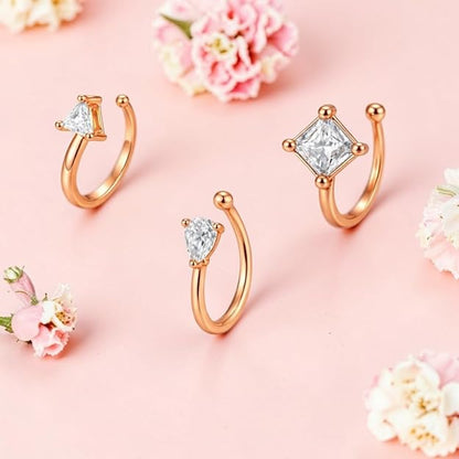 Rose Gold American Diamond Non Piercing Nose Pin Set