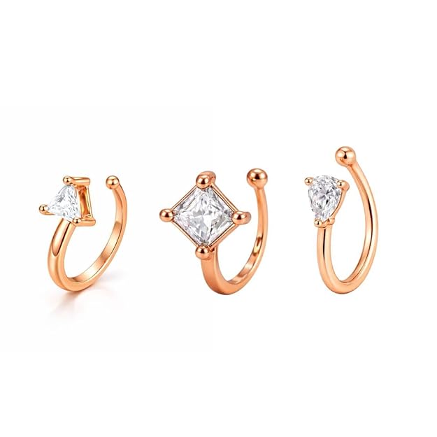 Rose Gold American Diamond Non Piercing Nose Pin Set
