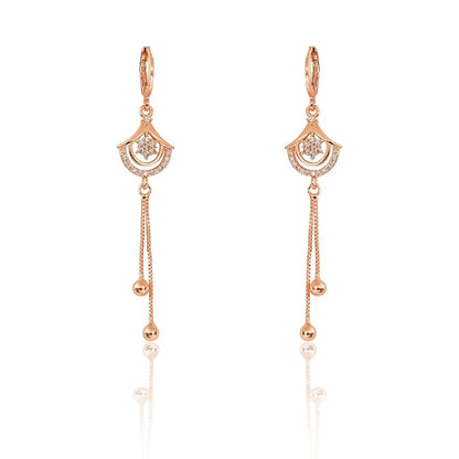 Rose Gold Long Earrings, American Diamond Studded Lightweight Drop Earrings for Women and Girls (rose)