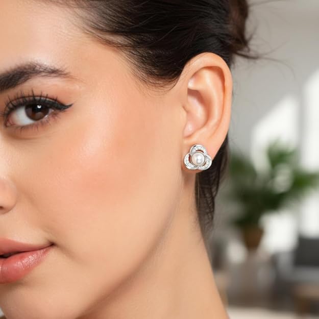 Silver Plated Pearl Stud Earrings