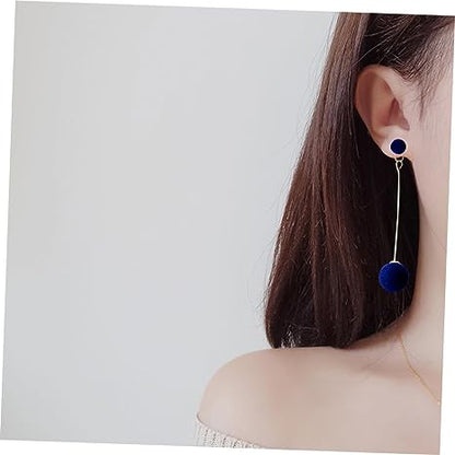 Blue Velvet Plush Ball Korean Style Earrings