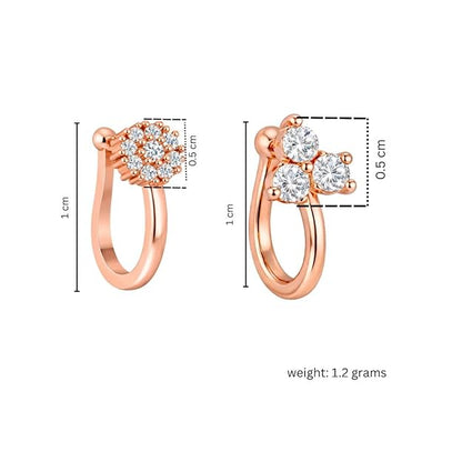 Rose Gold American Diamond Non Piercing Nose Pin for Women