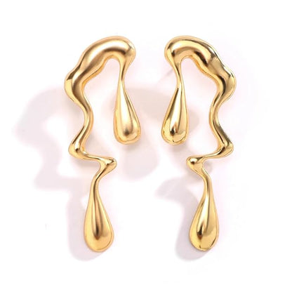 Abstract Drip Design Earrings in Gold Trendy and Modern Look