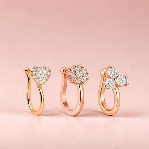 Rose Gold AD Triple Nose Pin Set