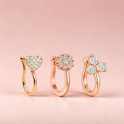 Rose Gold AD Triple Nose Pin Set