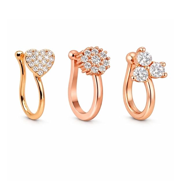 Rose Gold AD Triple Nose Pin Set