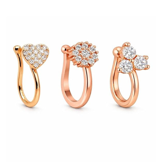 Rose Gold AD Triple Nose Pin Set