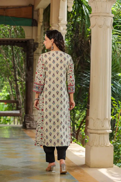 Women Cream Mix & Match Printed Panelled A-line Kurta