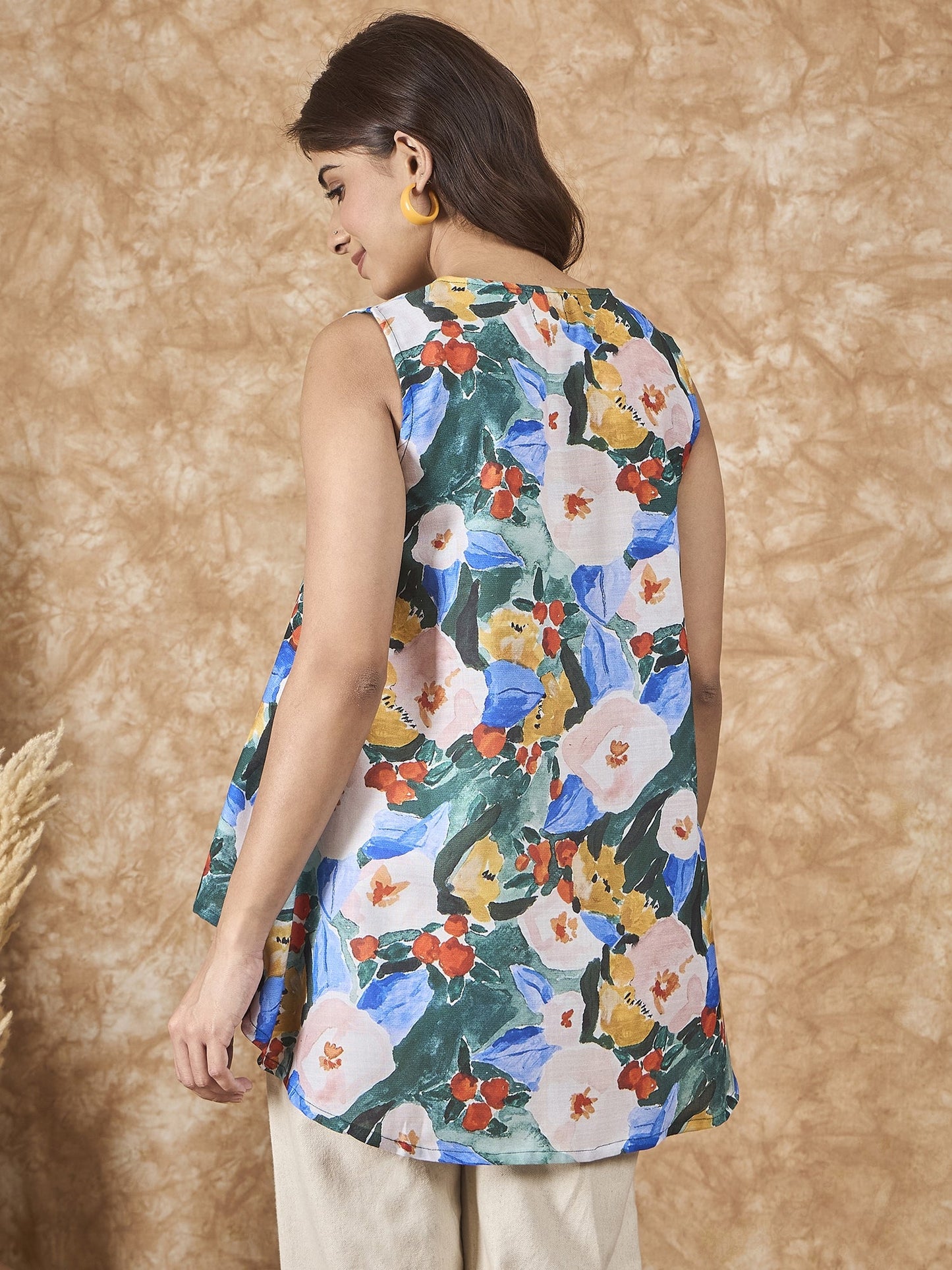 Multi Abstract V Neck Top