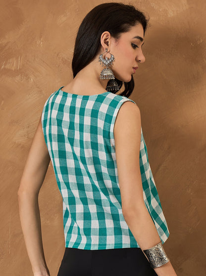 Light Blue Big Check Sleeveless Top