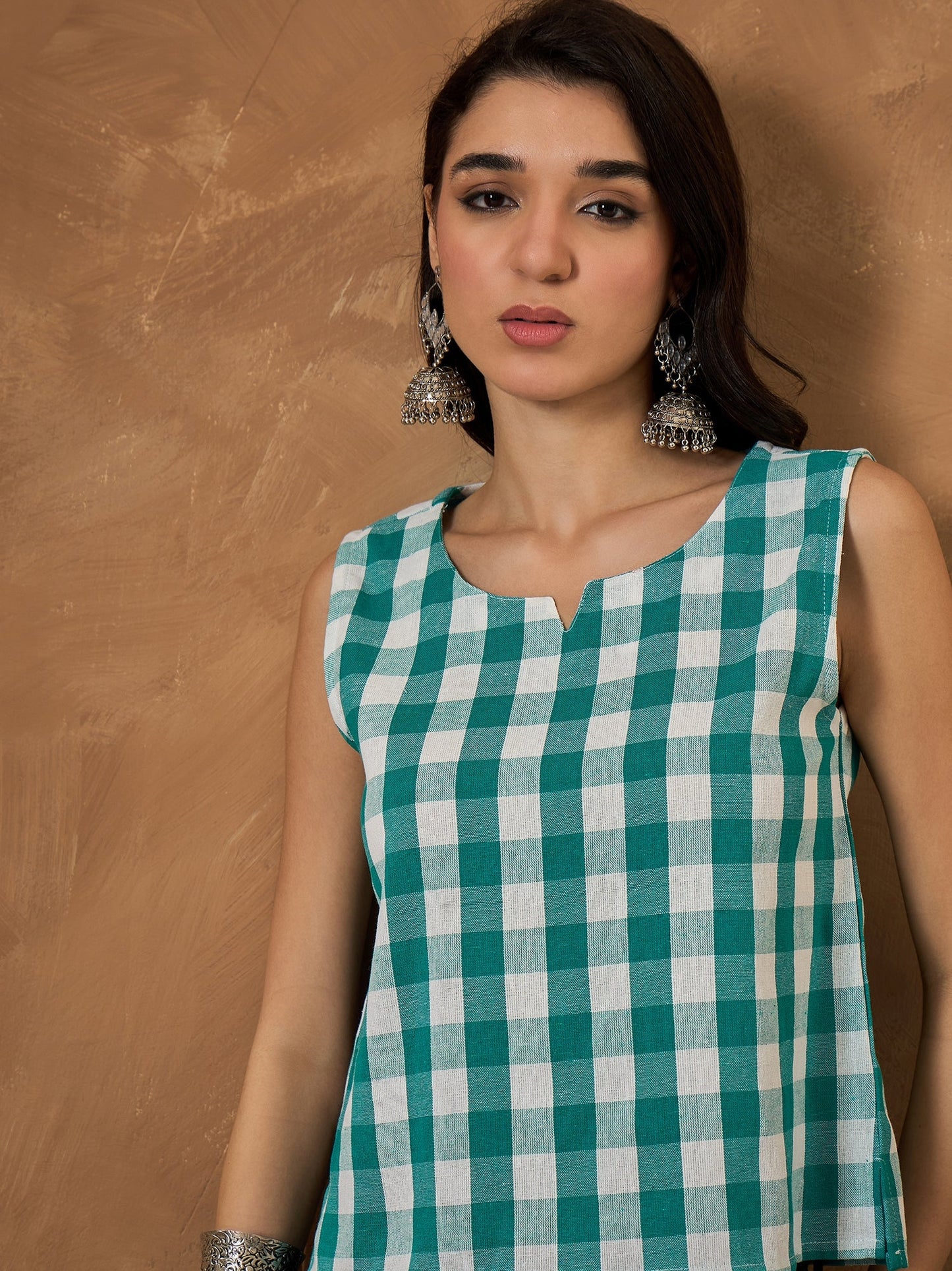 Light Blue Big Check Sleeveless Top