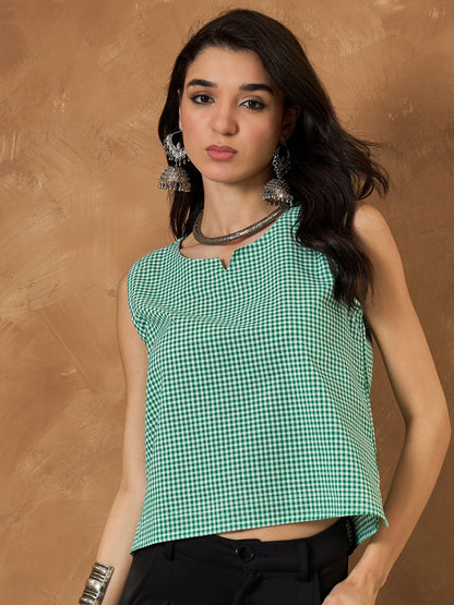 Green Small Check Sleeveless Top