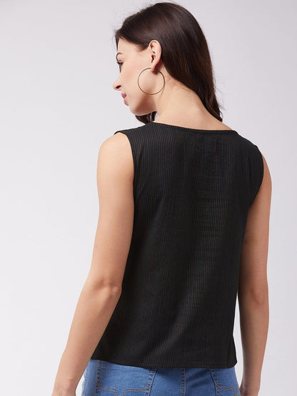 Black Kantha Sleeveless Top