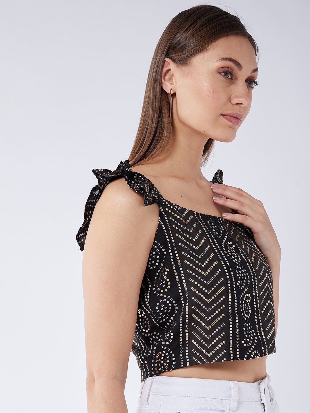 Black Gold Bandhani Crop Top