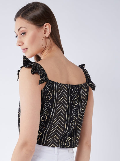 Black Gold Bandhani Crop Top