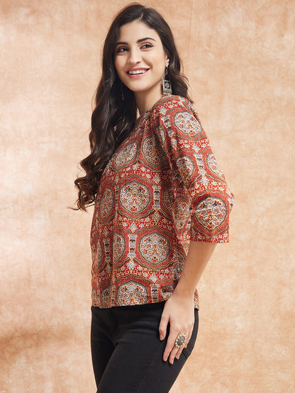 Maroon Mughal Kalamkari Top