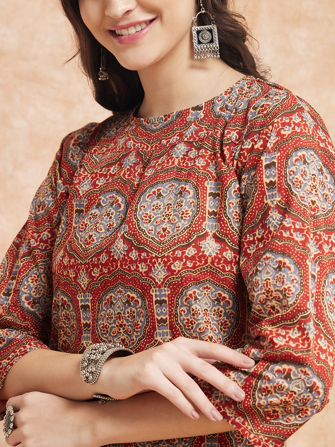 Maroon Mughal Kalamkari Top