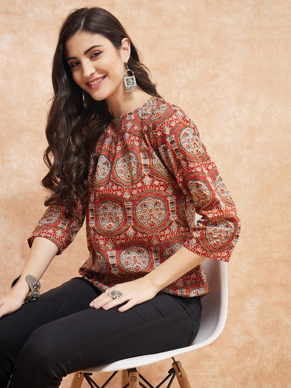 Maroon Mughal Kalamkari Top