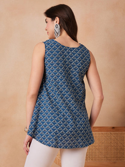Blue Pyramid Kantha High Low Sleeveless Top