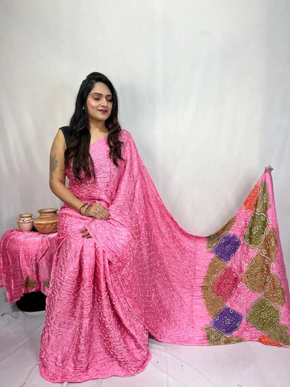Pure Modal Silk Barik Bandhej Lagdi Pallu Bandhani Saree - Premium  from Ethenika.com  - Just INR 5990! Shop now at Ethenika.com 