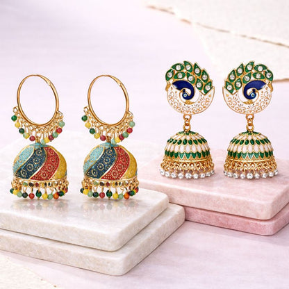 The Bloom Set| Value Set| Oxidised Jhumka Earrings| Ethnic Jhumki Collection for Women and Girls