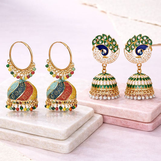 The Bloom Set| Value Set| Oxidised Jhumka Earrings| Ethnic Jhumki Collection for Women and Girls
