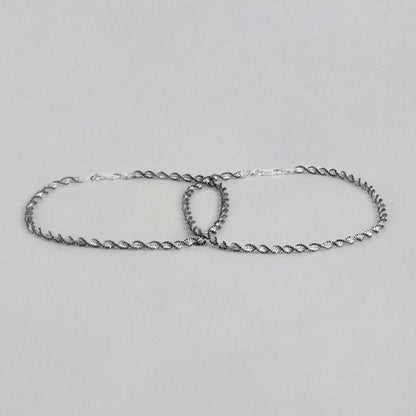 Black Twisted Weave 925 Sterling Silver Anklet