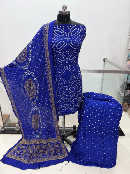Modal Silk Original Hand Crafted Silk 3pc Bandhani Dress Material