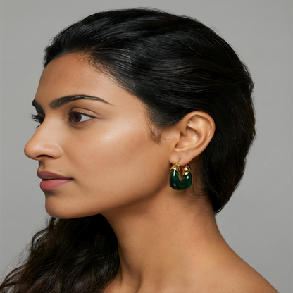 Green Sculptural Resin Hoop Earrings JLT13654