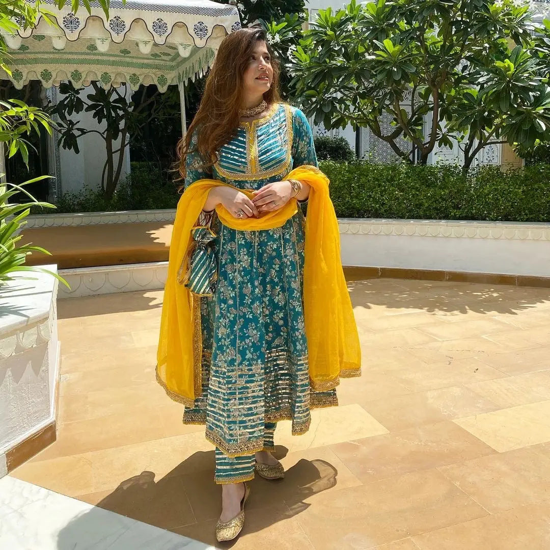 Gotta Work Flair Anarkali Kurti Pant Dupatta Set (Stitched) - Premium  from Ethenika.com - Just INR 1850! Shop now at Ethenika.com 