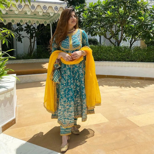 Gotta Work Flair Anarkali Kurti Pant Dupatta Set (Stitched) - Premium  from Ethenika.com - Just INR 1850! Shop now at Ethenika.com 
