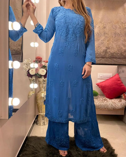 Rayon Chain Stitch Thread work Kurti Palazzo - Premium  from Ethenika.com - Just INR 1790! Shop now at Ethenika.com 