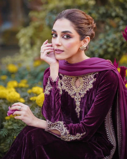 Winter Wear Premium Embroided Velvet Kurti Pant Dupatta set (Stitched) - Premium  from Ethenika.com - Just INR 2190! Shop now at Ethenika.com 