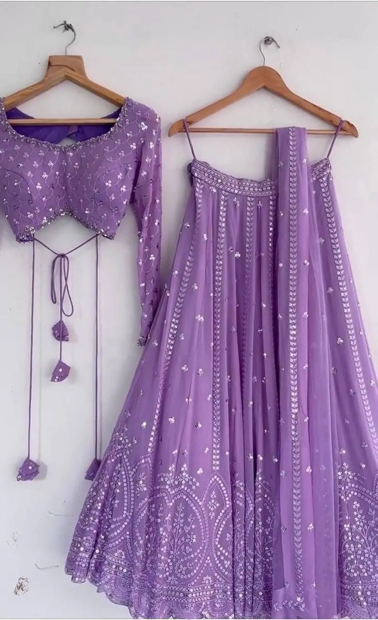 Faux Georgette Sequence Embroidery work Lavender Lehenga Choli Set - Premium  from Ethenika.com - Just INR 3490! Shop now at Ethenika.com 