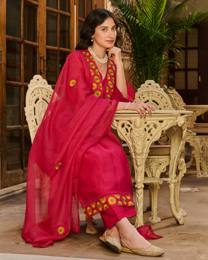 Ballet Pink Embroidered Chanderi Suit Set