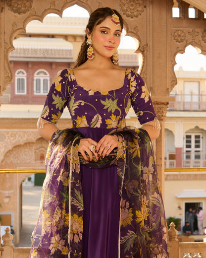 Anjula Purple Printed Crepe Suit Set