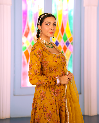 Isha Mustard Printed Georgette Suit Set