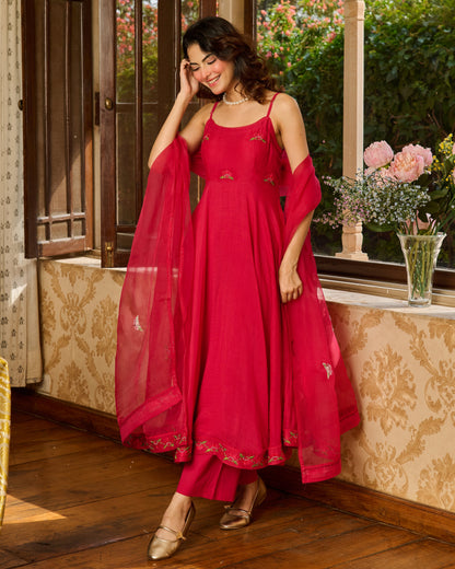 Bunny Pink Embroidered Chanderi Suit Set