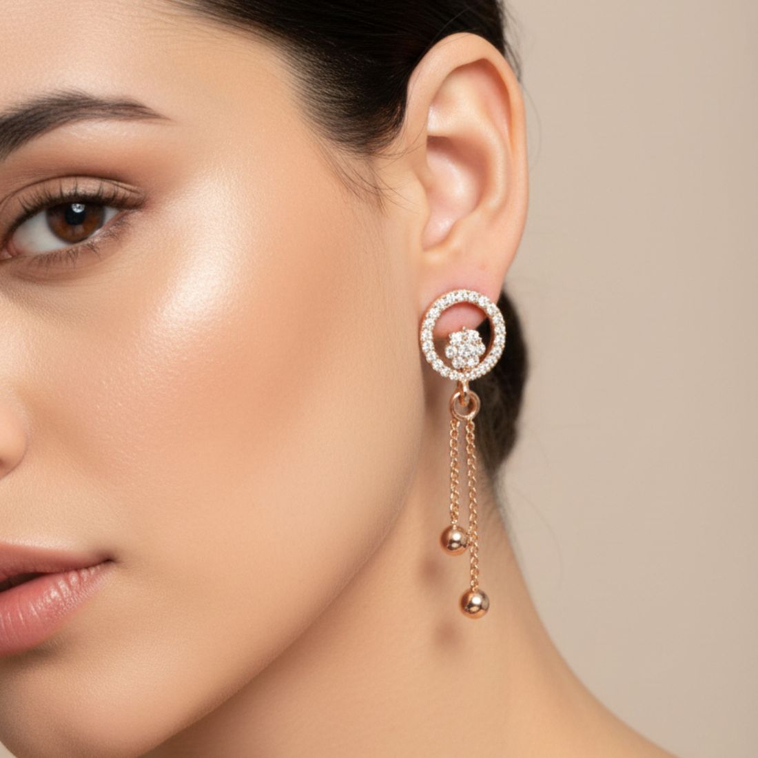 Rose Gold Plated American Diamond Drop Earrings for Women And Girls